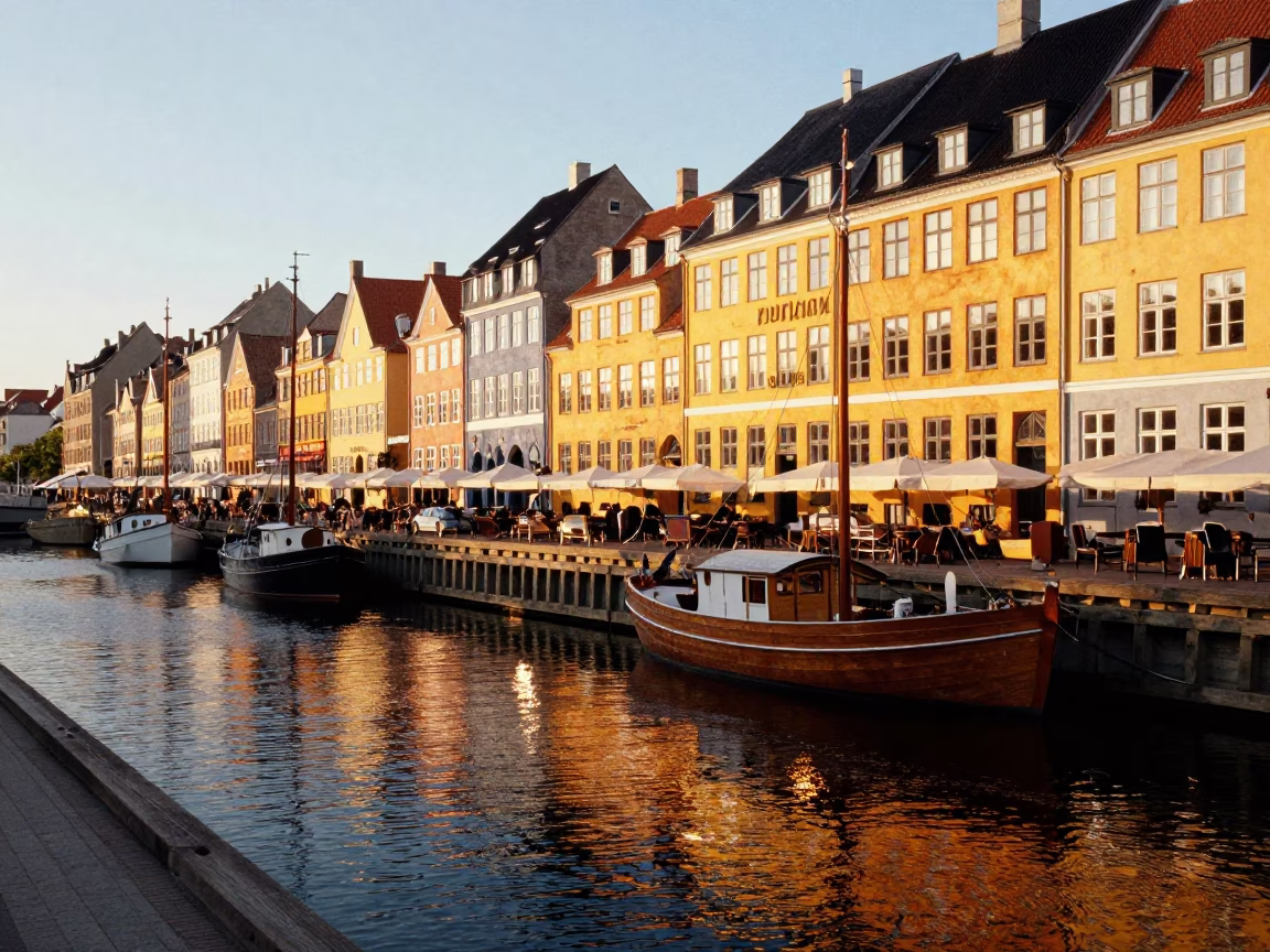 Golden Hour on Light Reflecting in Copenhagen in in Copenhagen, Denmark