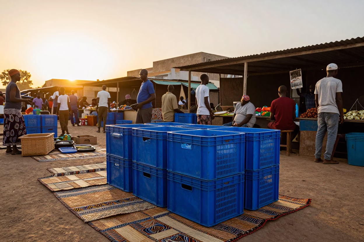 Golden Hour on Market Scene in Dakar in in Dakar, Senegal