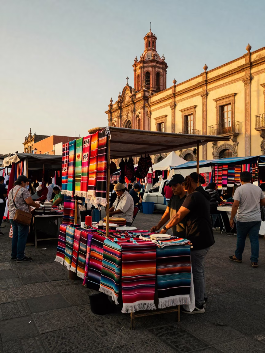 Golden Hour on Market Scene in Mexico City in in Mexico City, Mexico