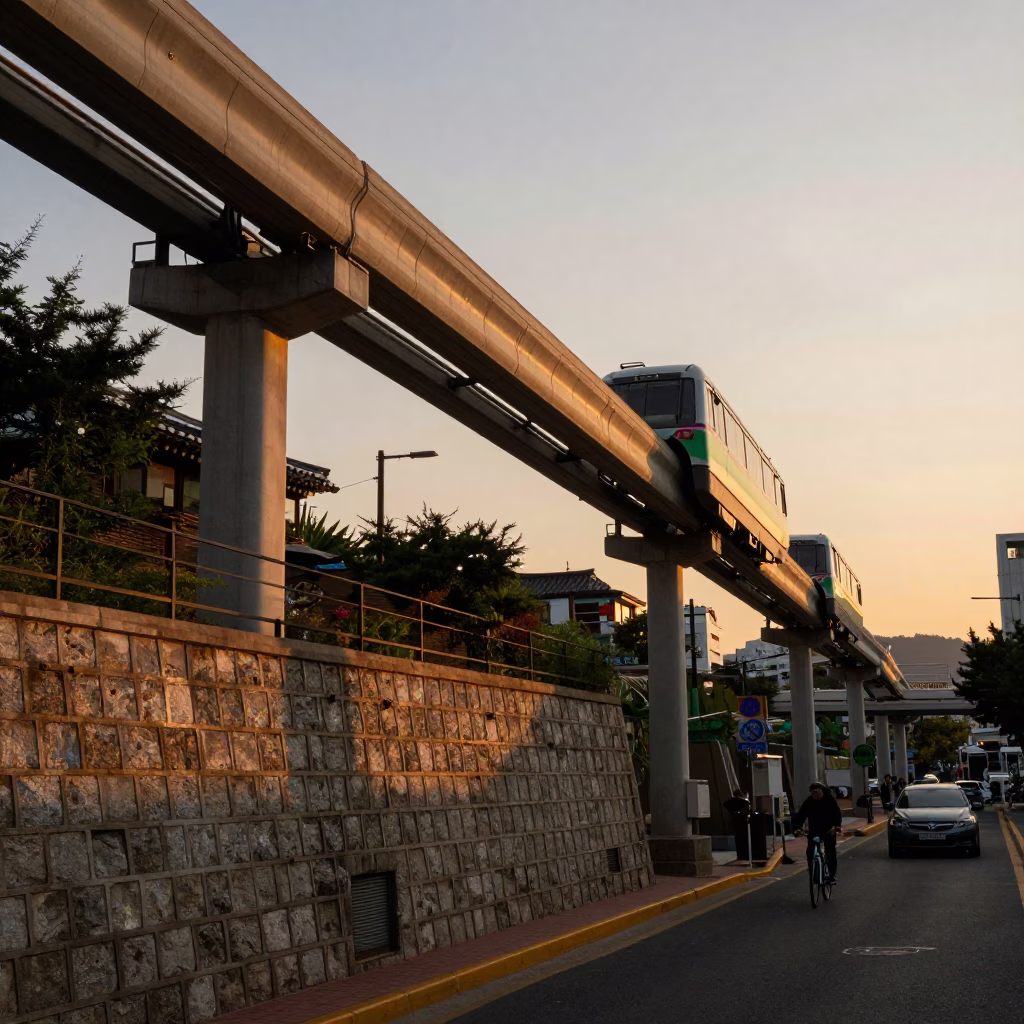 Golden Hour on Monorail in Seoul in in Seoul, South Korea