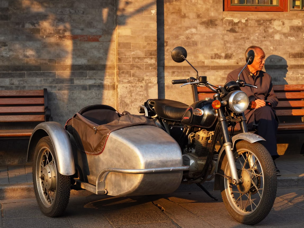 Golden Hour on Motorcycle Sidecar in Beijing in in Beijing, China