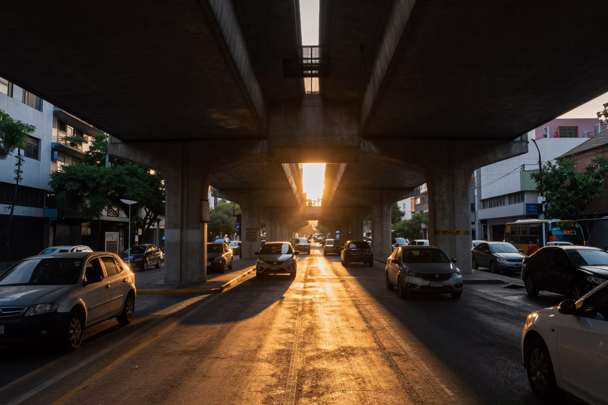 Golden Hour on Play Flyover in Mexico City in in Mexico City, Mexico