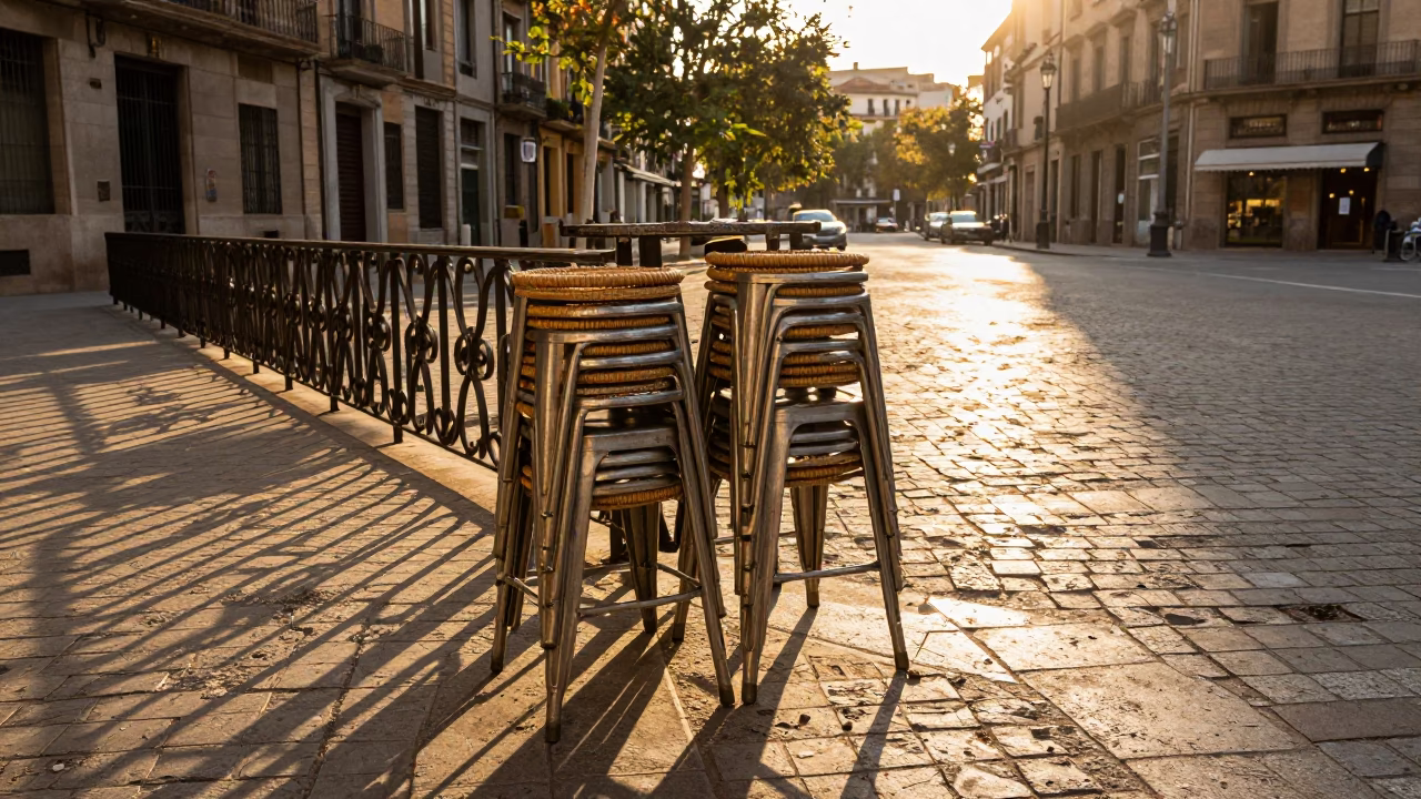 Golden Hour on Rattan Furniture in Barcelona in in Barcelona, Spain