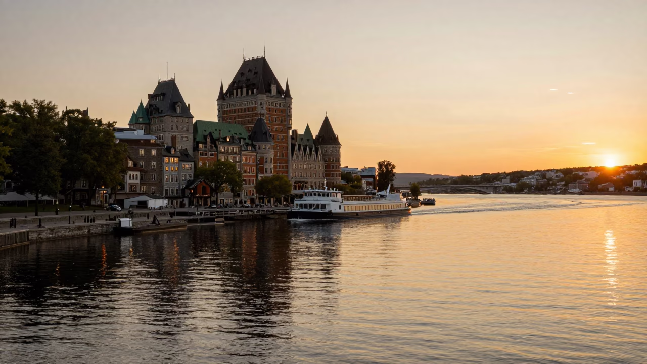 Golden Hour on Reflections in Quebec City in in Quebec City, Quebec, Canada