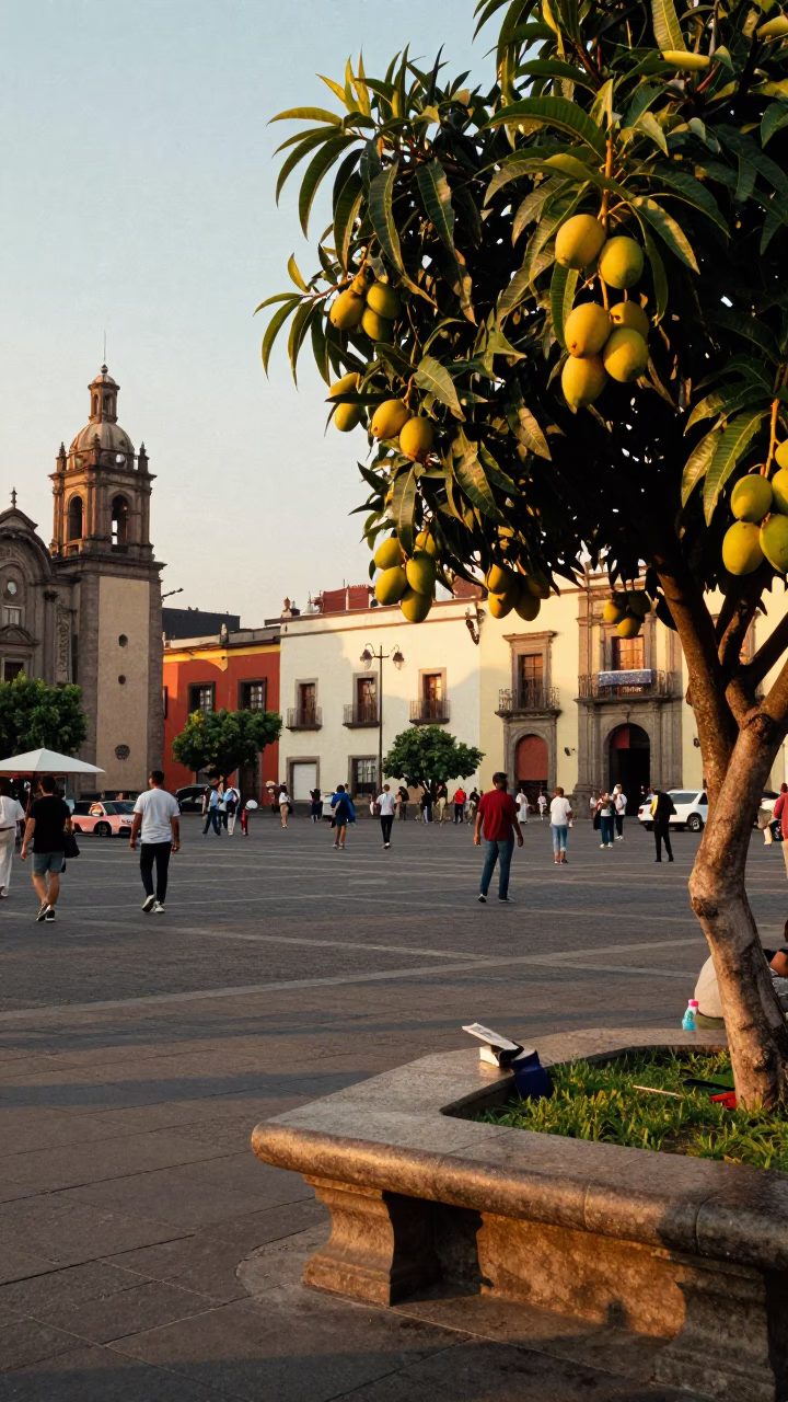Golden Hour on Scene Plaza in Mexico City in in Mexico City, Mexico