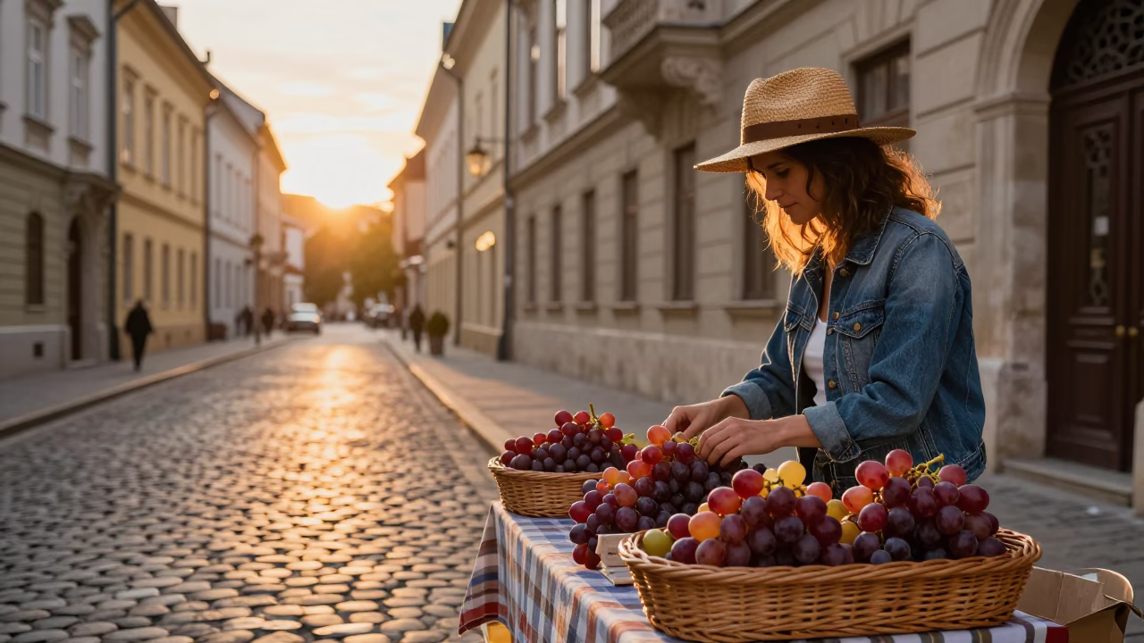 Golden Hour on Straw Hat in Budapest in in Budapest, Hungary
