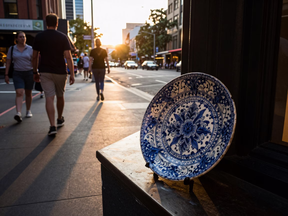 Golden Hour on Street Corner in Melbourne in in Melbourne, Victoria, Australia