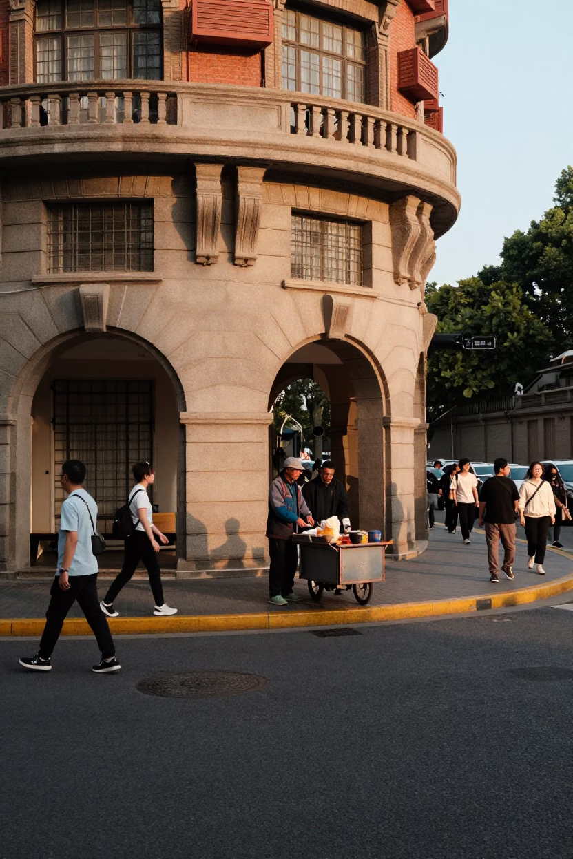 Golden Hour on Street Life in Shanghai in in Shanghai, China