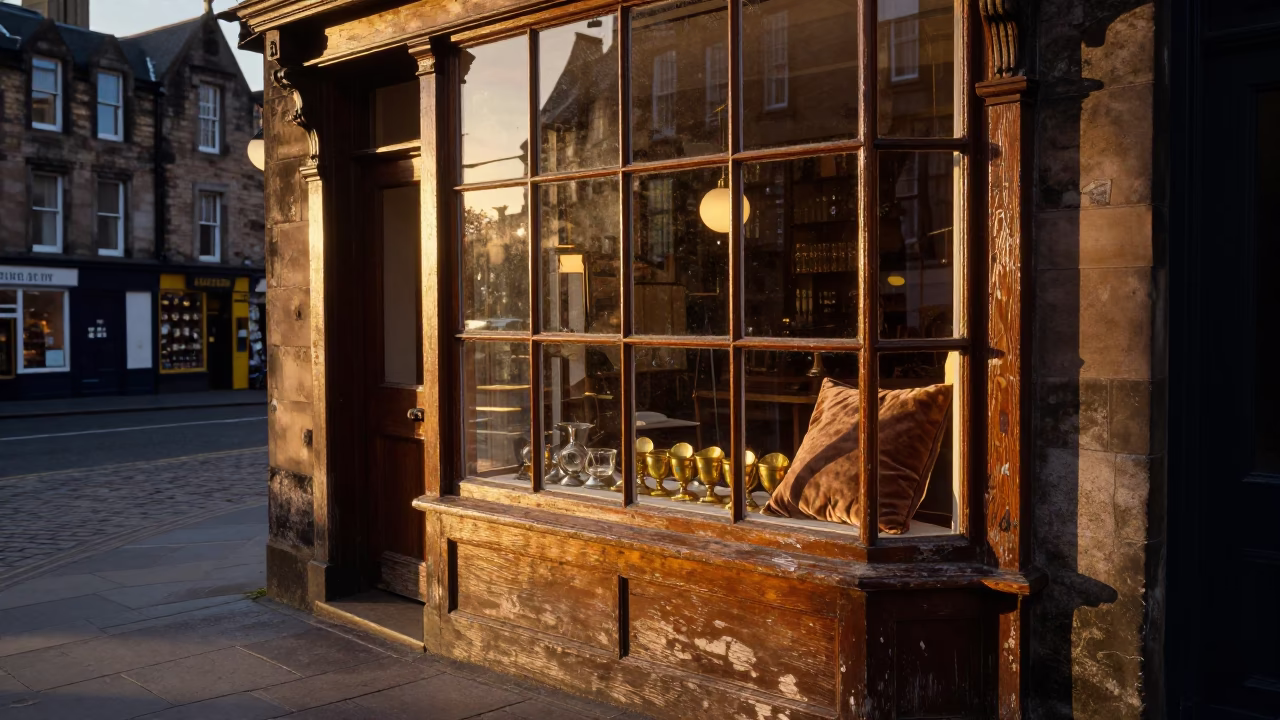 Golden Hour on Street Scene in Edinburgh in in Edinburgh, United Kingdom