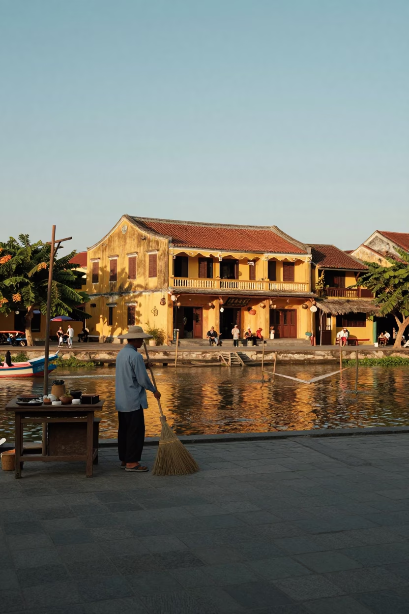 Golden Hour on Street Scene in Hoi An in in Hoi An, Vietnam