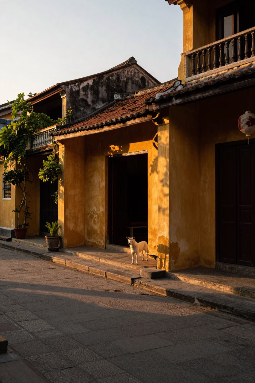 Golden Hour on Street Scene in Hoi An in in Hoi An, Vietnam
