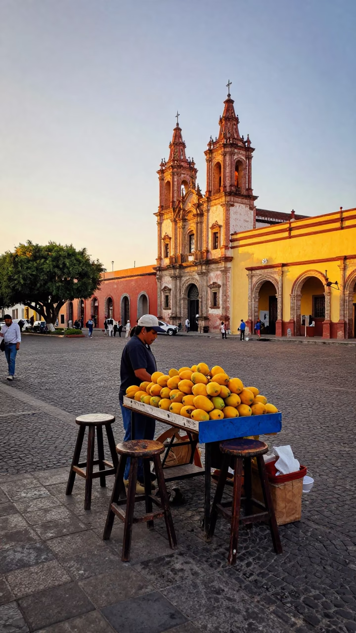 Golden Hour on Street Scene in Merida in in Merida, Mexico