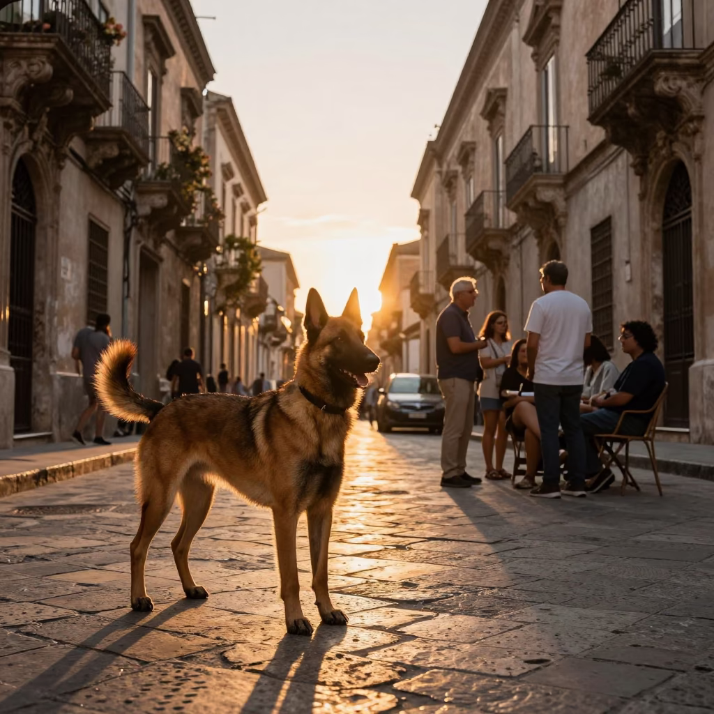 Golden Hour on Street Scene in Palermo in in Palermo, Italy