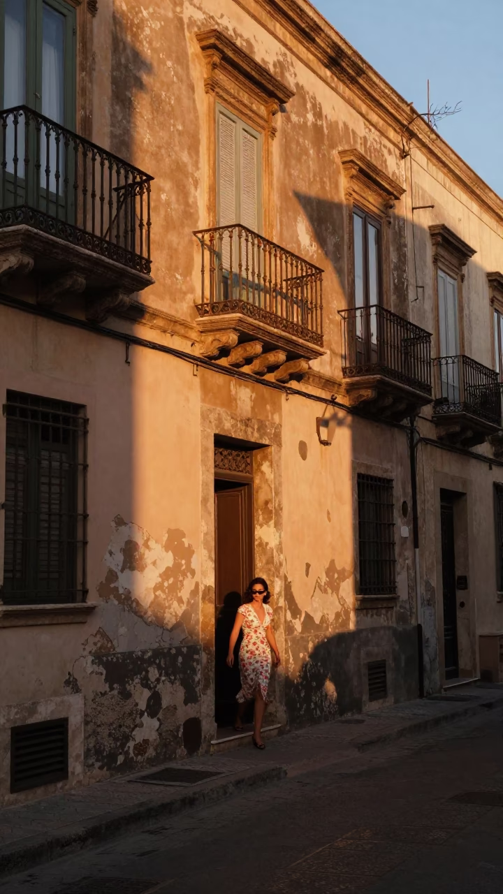 Golden Hour on Street Scene in Palermo in in Palermo, Italy