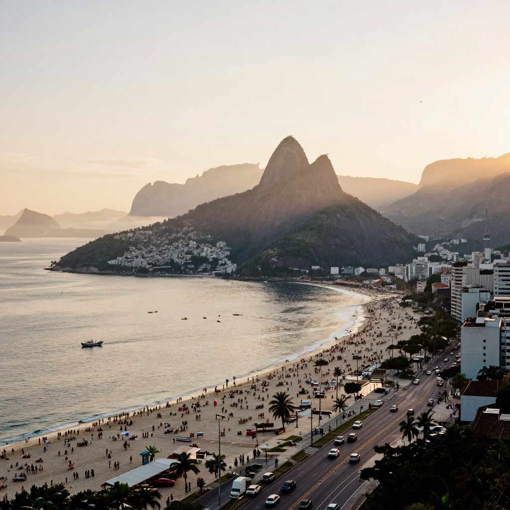 Golden Hour on Street Scene in Rio De Janeiro in in Rio de Janeiro, Brazil