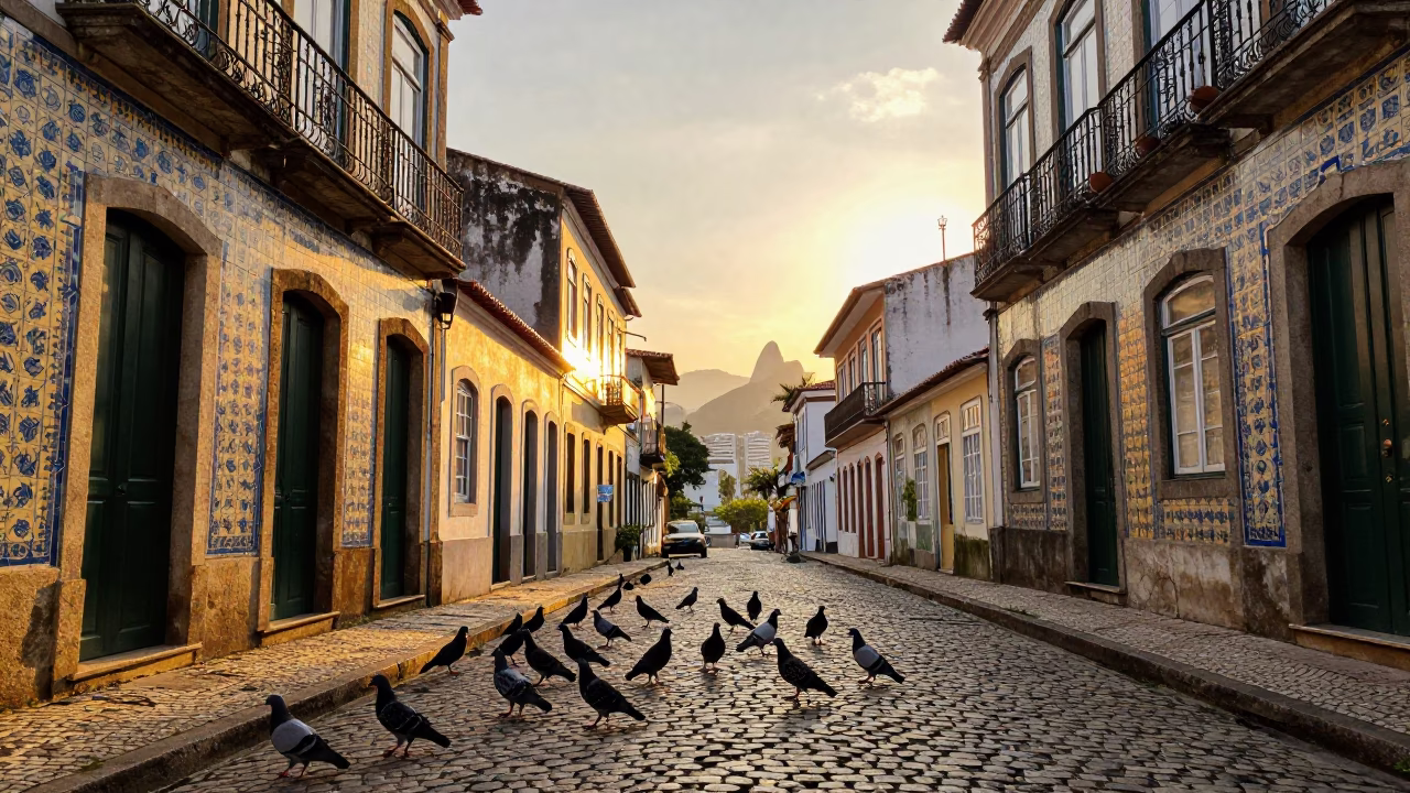 Golden Hour on Street Scene in Rio De Janeiro in in Rio de Janeiro, Brazil