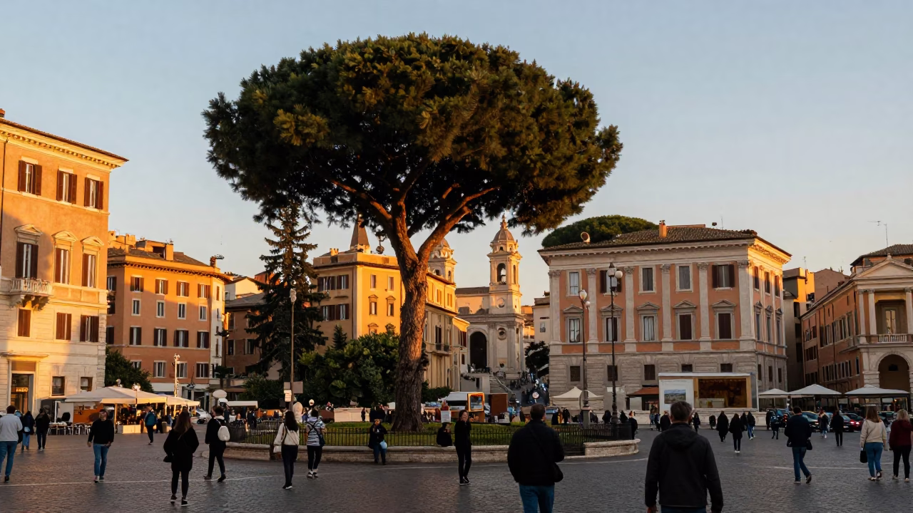 Golden Hour on Street Scene in Rome in in Rome, Italy