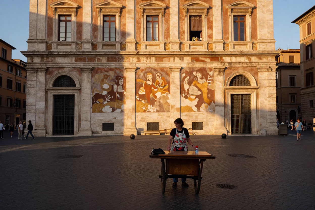 Golden Hour on Street Scene in Rome in in Rome, Italy