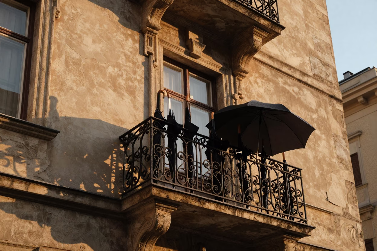 Golden Hour on Umbrellas in in Budapest, Hungary