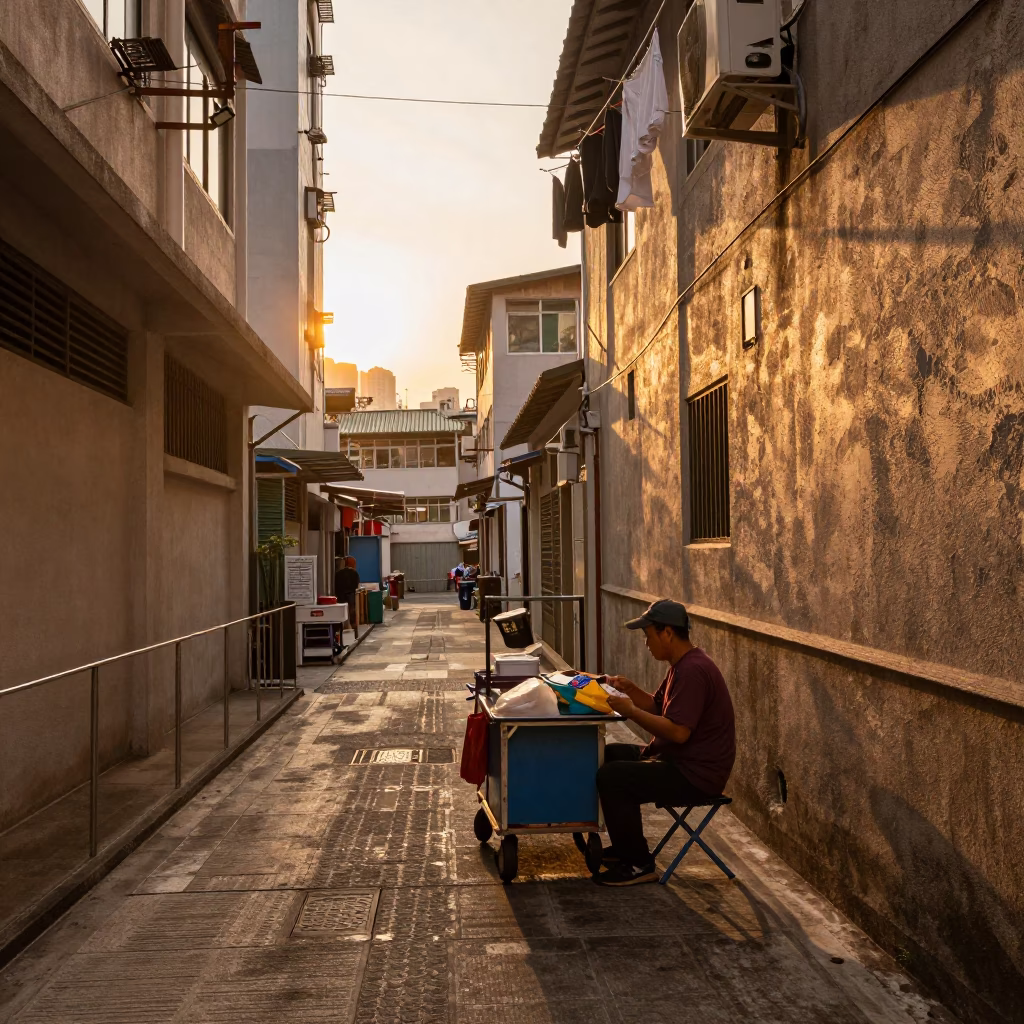 Golden Hour on Vendor Scene in Hong Kong in in Hong Kong, Hong Kong