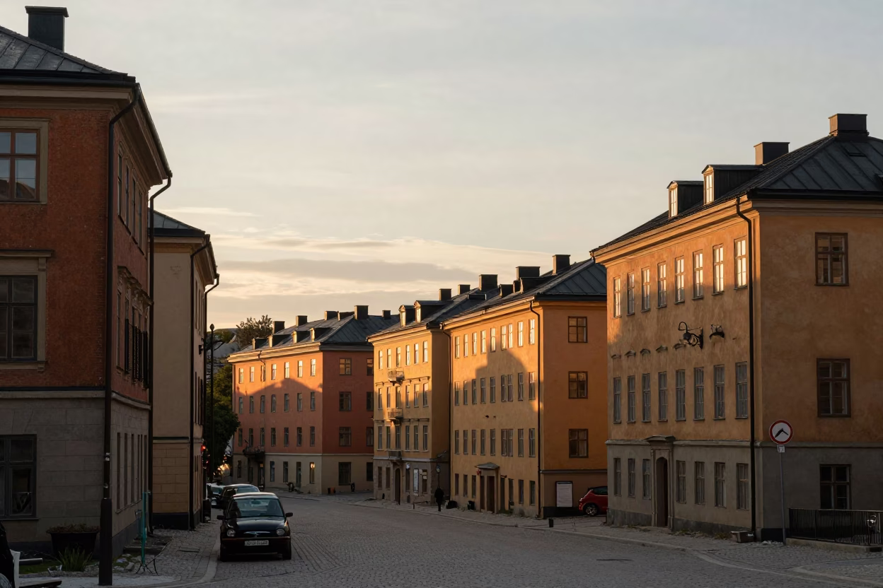 Golden Hour on Vintage 1950s Urban Landscape And Horizon View in Stockholm in in Stockholm, Sweden