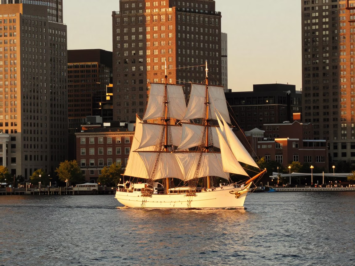 Golden Hour on Waterfront in Boston in in Boston, Massachusetts, United States