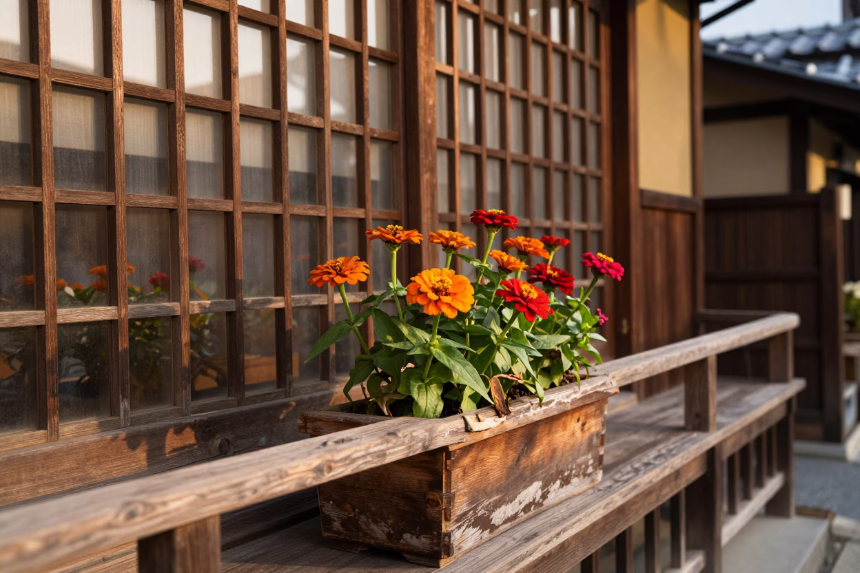 Golden Hour on Zinnias in Kyoto in in Kyoto, Japan