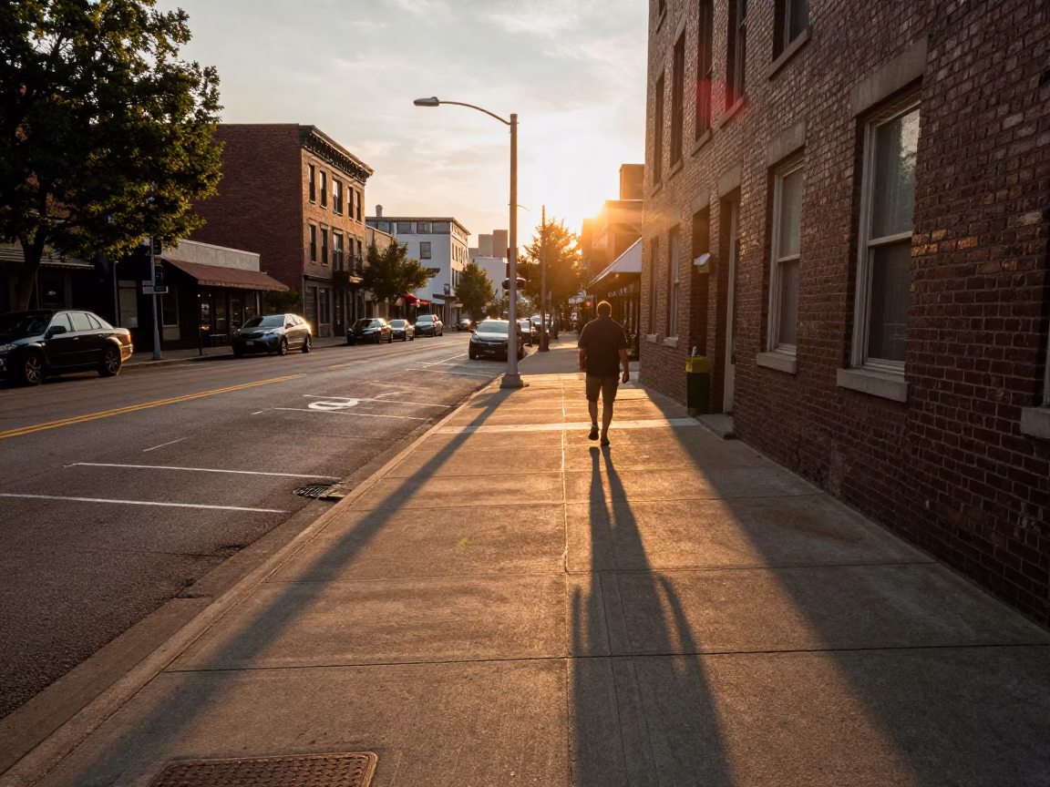 Golden Hour Overpass Shadow and Vintage Street Scene in Portland Oregon in in Portland, Oregon, United States