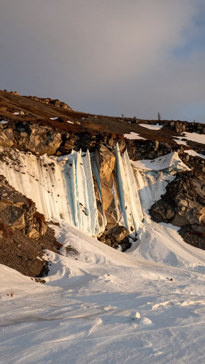 Golden Hour Permafrost Cliff Exposed Ice Strathcona in near Strathcona, Vancouver