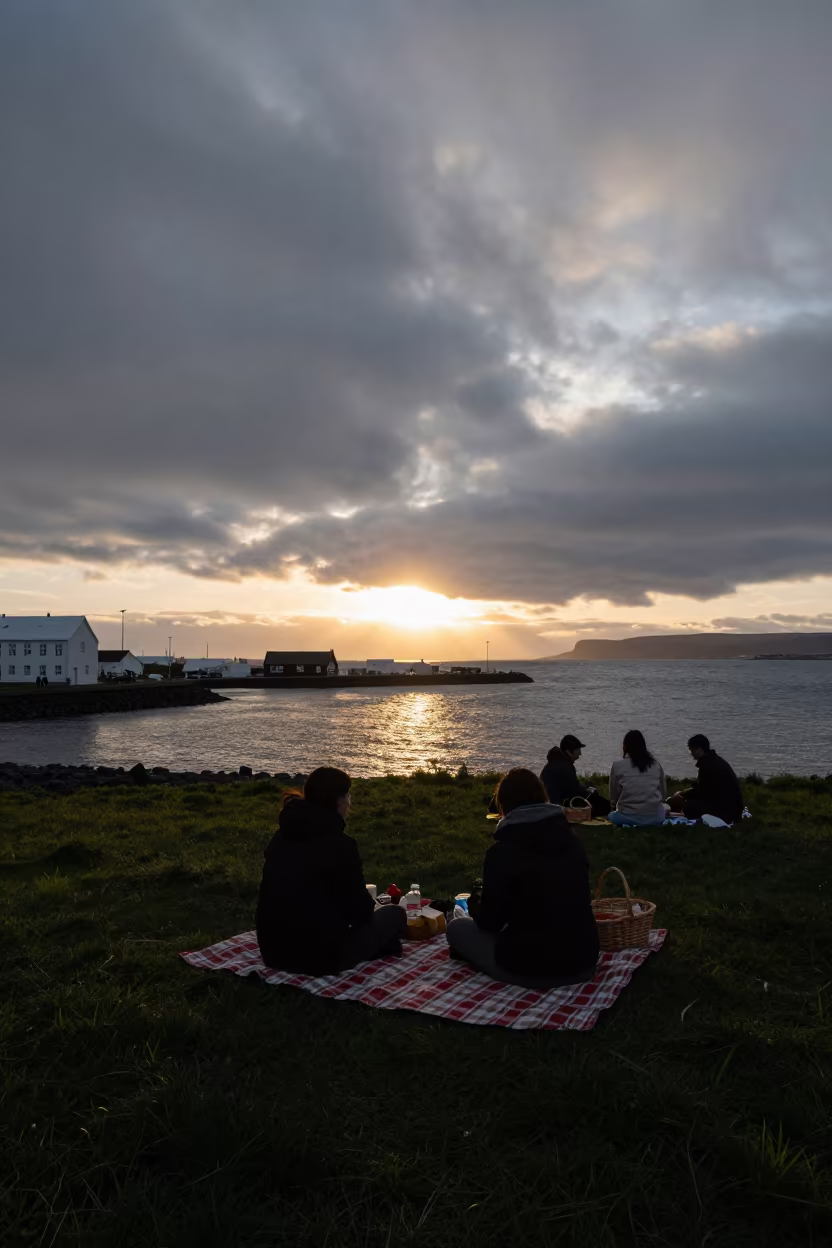 Golden Hour Picnic at Reykjavik Waterfront in at a waterfront celebration near Old Harbour, Reykjavik