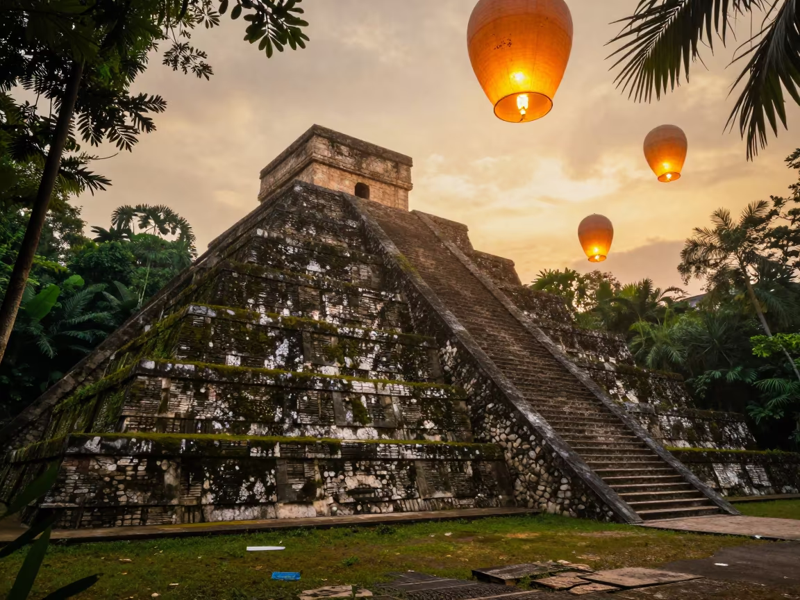 Golden Hour Pyramid Amidst Suspended Giant Lanterns in near Blok M, Jakarta