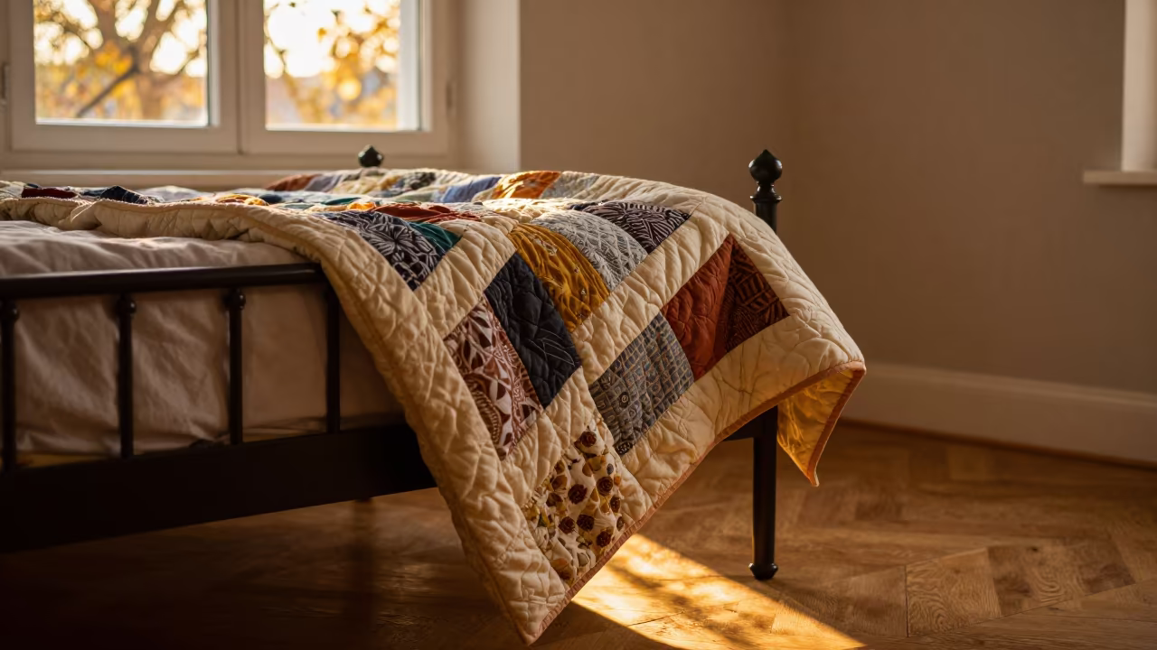 Golden Hour Quilt on Window Seat Aarhus in on a window seat in Aarhus