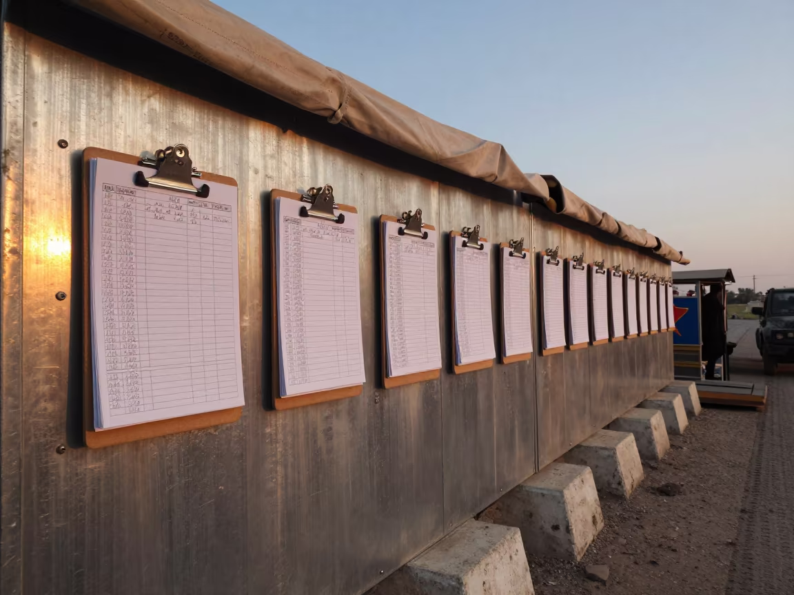 Golden Hour Range Scorecard Clipboard at Yemen Checkpoint in at a checkpoint lane in Yemen