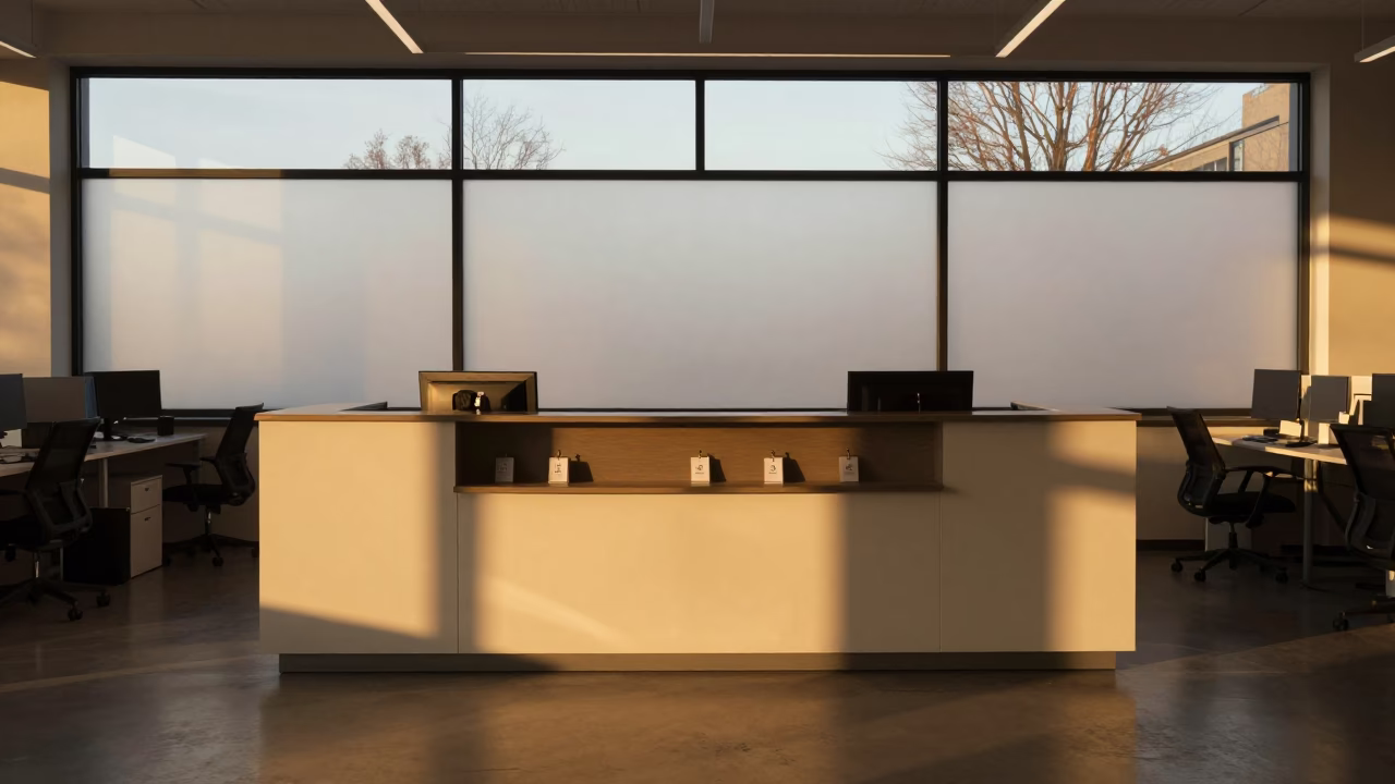 Golden Hour Reception Desk in Malmö Office in inside a coworking floor in Malmo