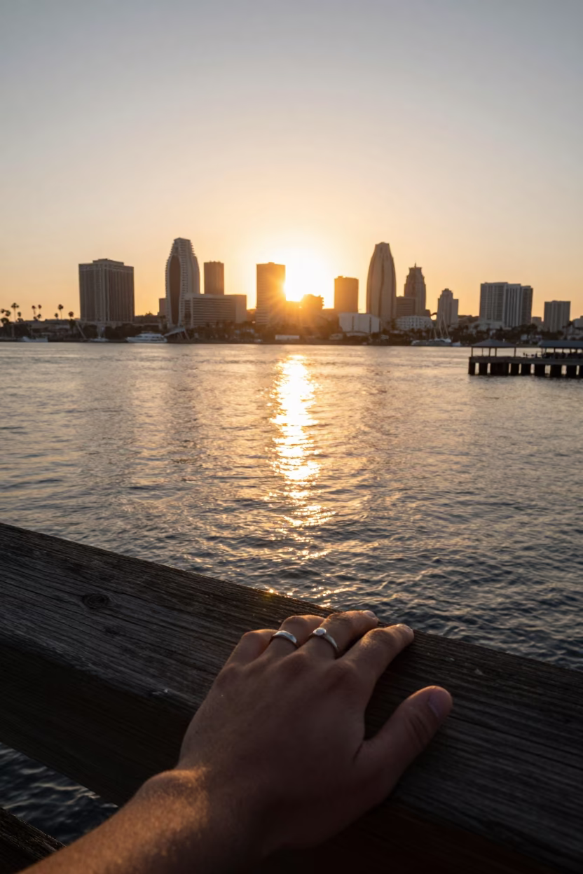 Golden Hour Reflections on a Wedding Ring Band in San Diego California in in San Diego, California, United States