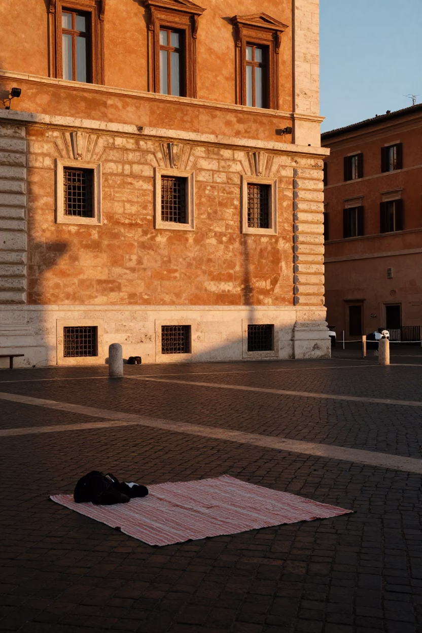 Golden Hour Rome Italy Street Scene with Picnic Blanket and Urban Architecture in in Rome, Italy
