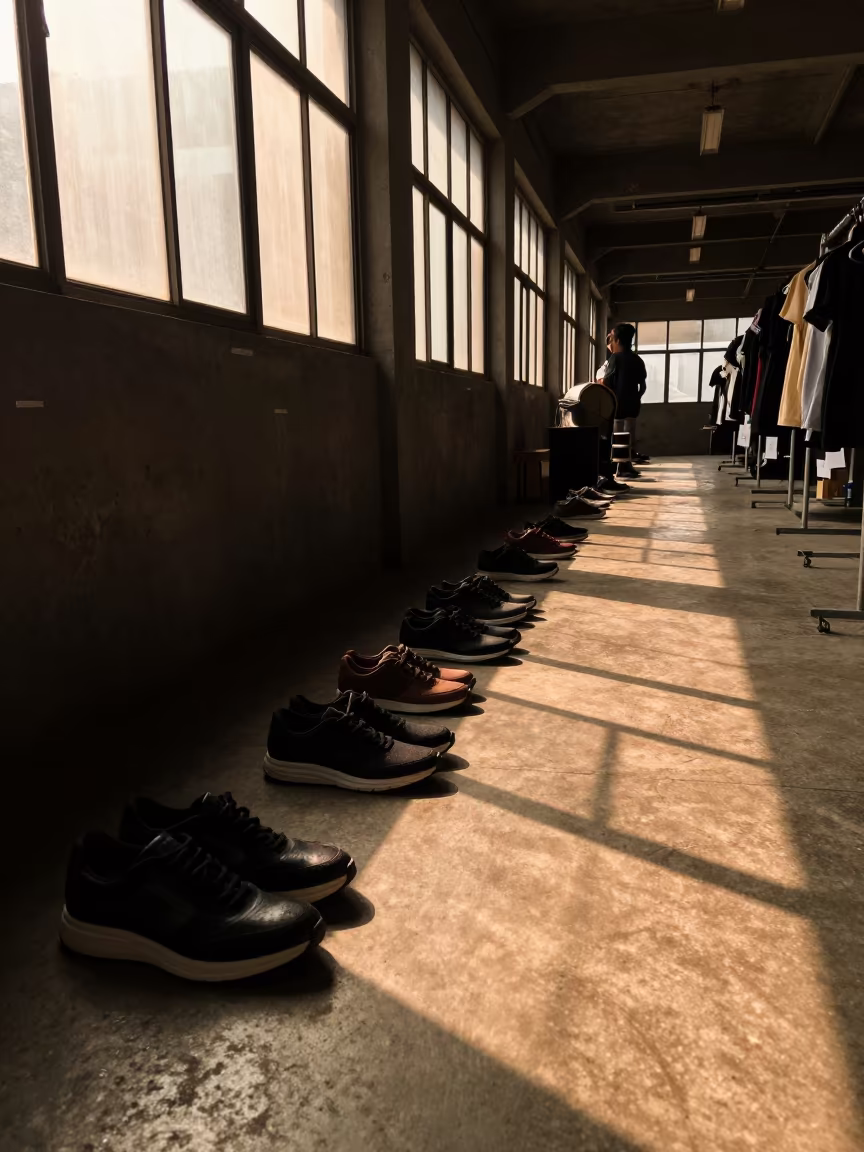 Golden Hour Runway Shoes Backstage Haiphong in in a backstage changing corridor near Haiphong