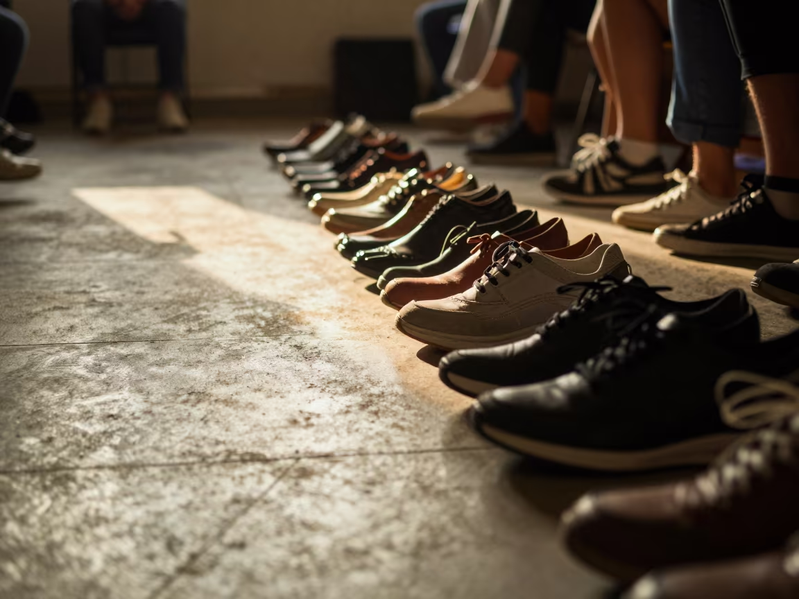 Golden Hour Runway Shoes Concrete Backstage Cumaná in under runway rehearsal lights near Cumaná