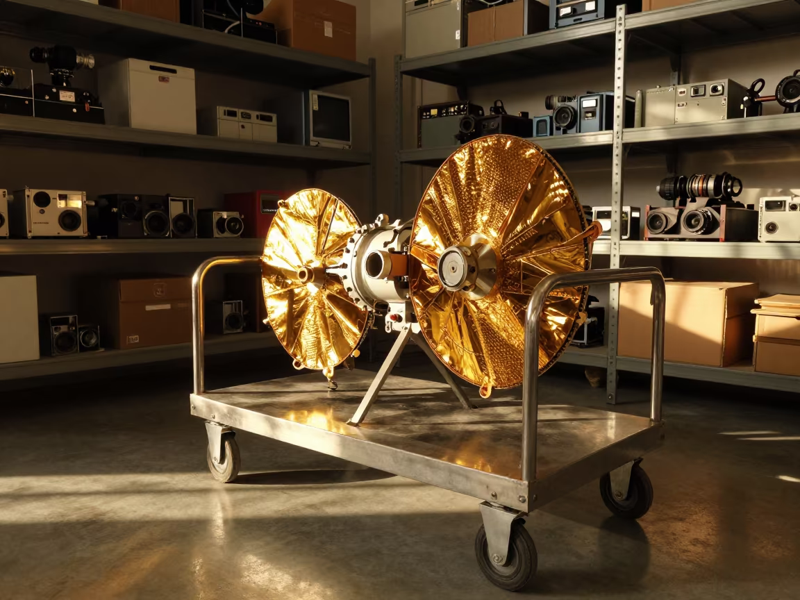 Golden Hour Satellite Parts in Archive in in a specimen archive room near Medina