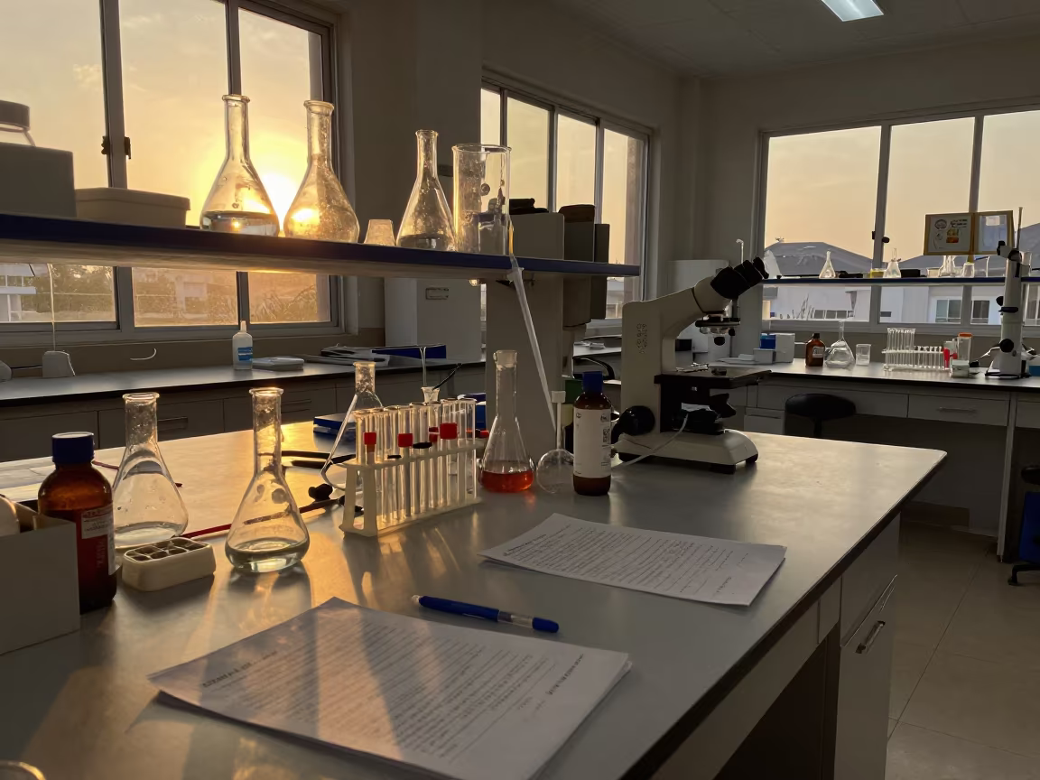 Golden Hour Science Lab Bench Accra in in a bright laboratory in Accra