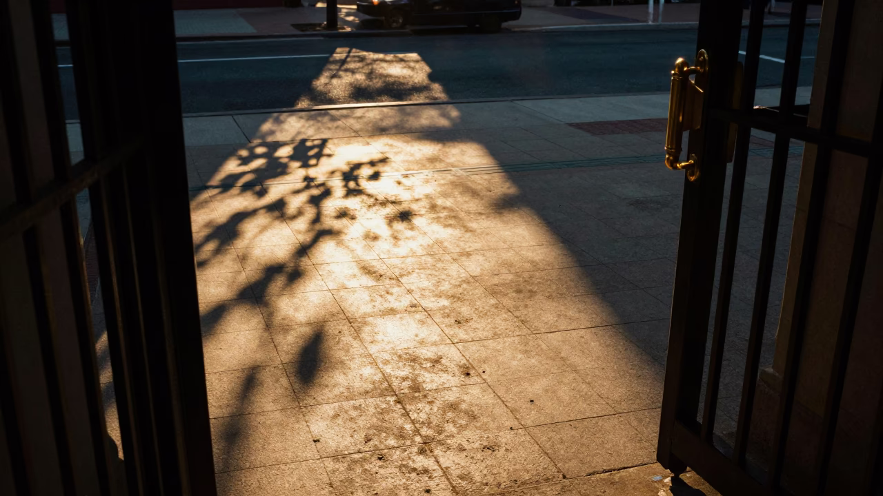 Golden Hour Shadow Play on Tiled Floor Near Philadelphia Gate in in Philadelphia, Pennsylvania, United States