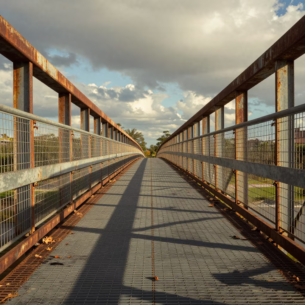 Golden Hour Shadows on Tampa Bridge Walkway in along a bridge maintenance walkway near Tampa