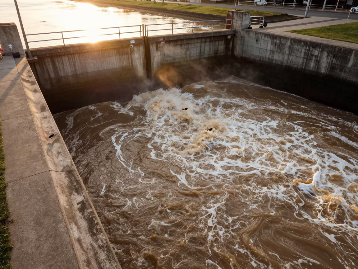 Golden Hour Sluice Gate Walkway Santos Brazil in beside a storm surge barrier near Santos