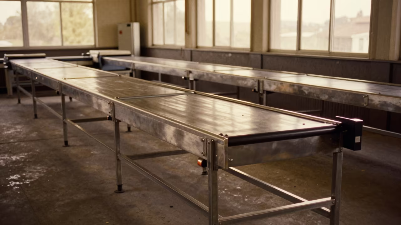 Golden Hour Sorting Bench in Magdeburg Warehouse in at a parcel sorting belt in Magdeburg