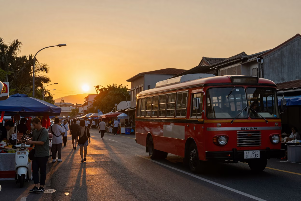 Golden Hour Street Life in Tainan Taiwan with Local Market Activity in in Tainan, Taiwan