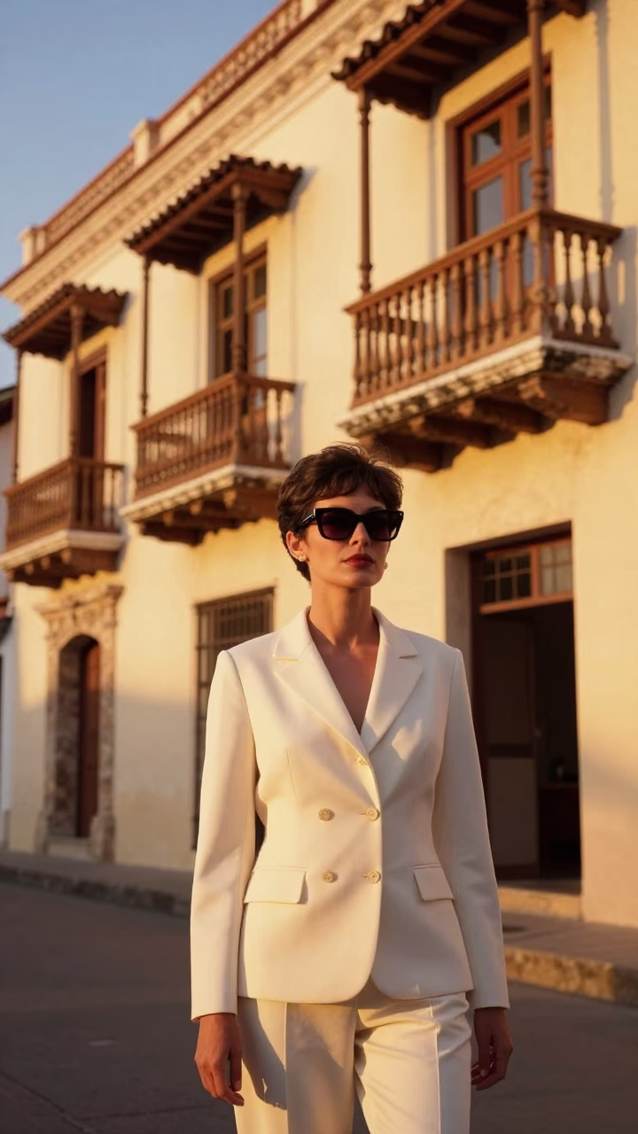 Golden Hour Street Photography in Cartagena Colombia High Fashion 1960s Style in in Cartagena, Colombia