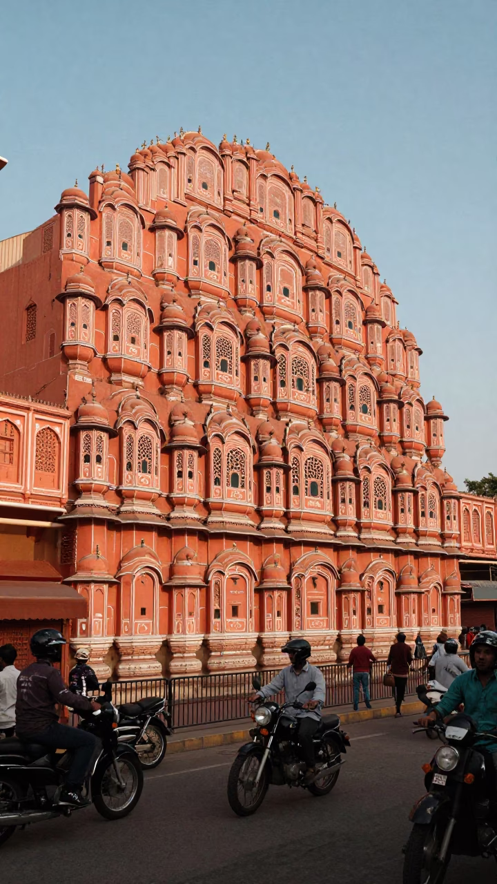 Golden Hour Street Photography of Jaipur Pink City Architecture and Local Life in in Jaipur, India
