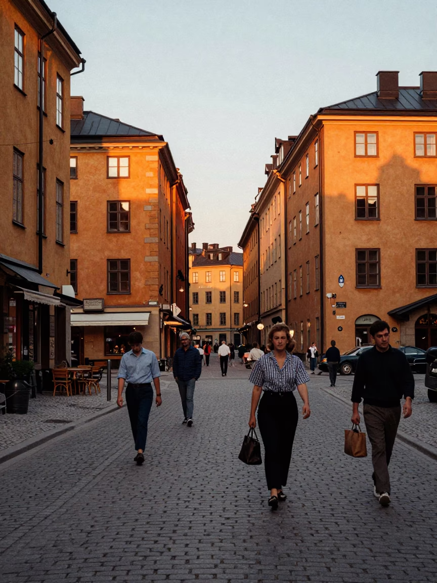 Golden Hour Street Photography of Stockholm Sweden Vintage 1960s Life and Architecture in in Stockholm, Sweden