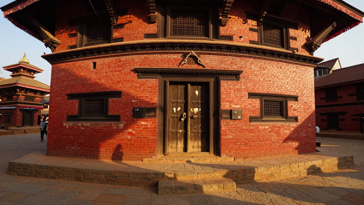 Golden Hour Street Photography of Traditional Nepali Architecture and Daily Life in Kathmandu in in Kathmandu, Nepal
