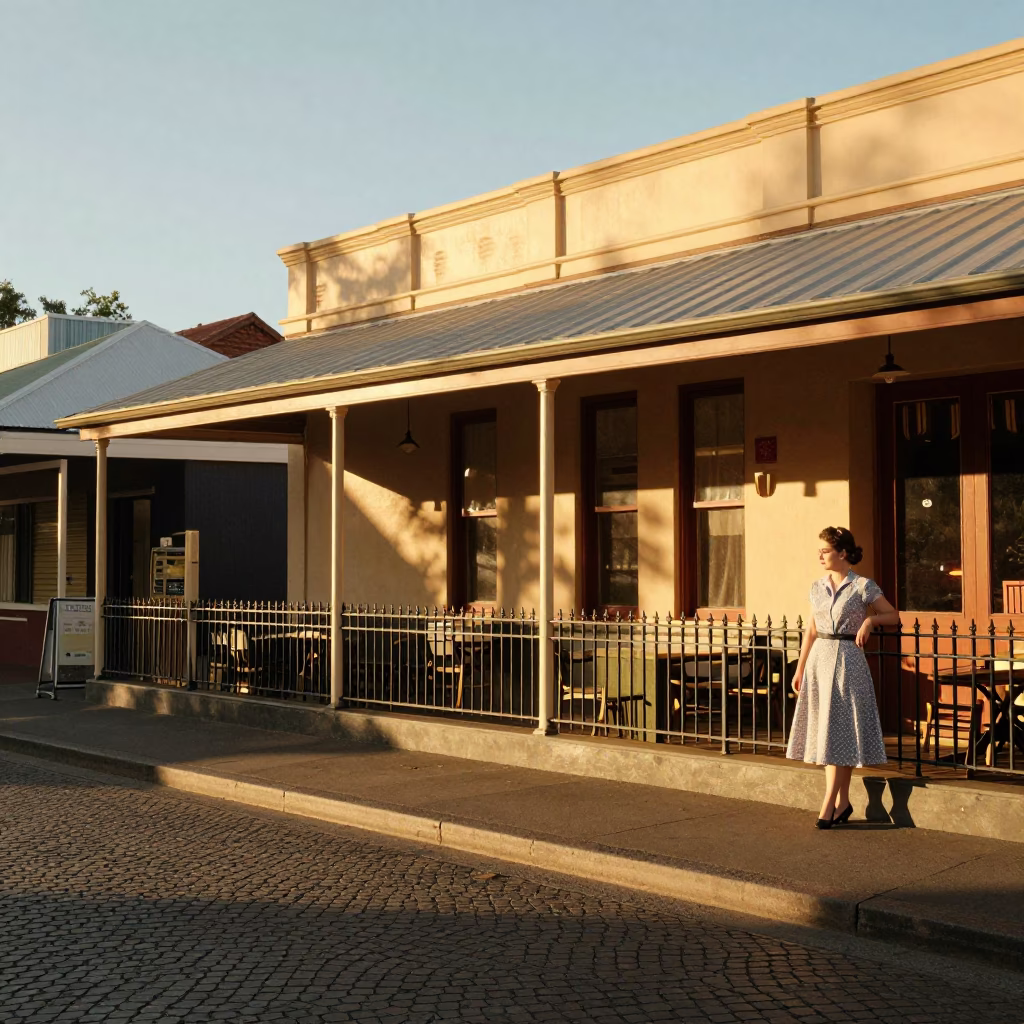 Golden Hour Street Scene in Adelaide South Australia with Vintage Cafe Details in in Adelaide, South Australia, Australia